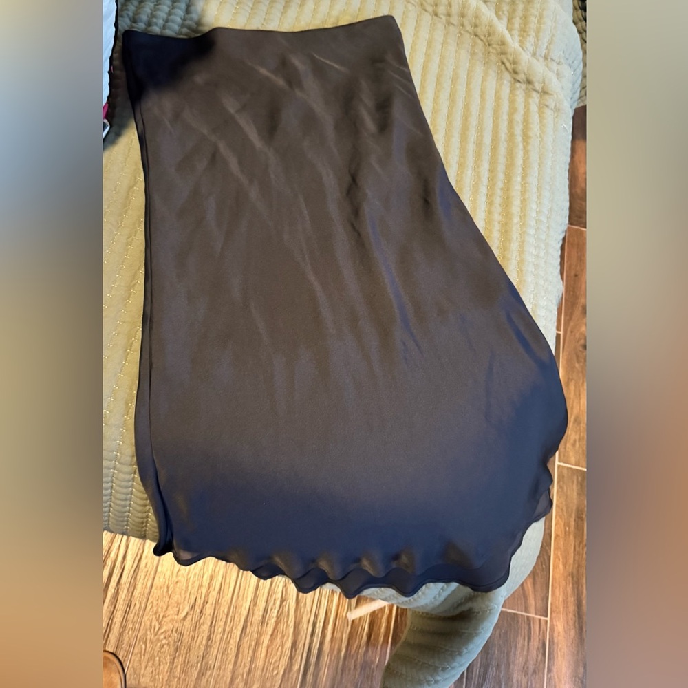 Black satin midi skirt